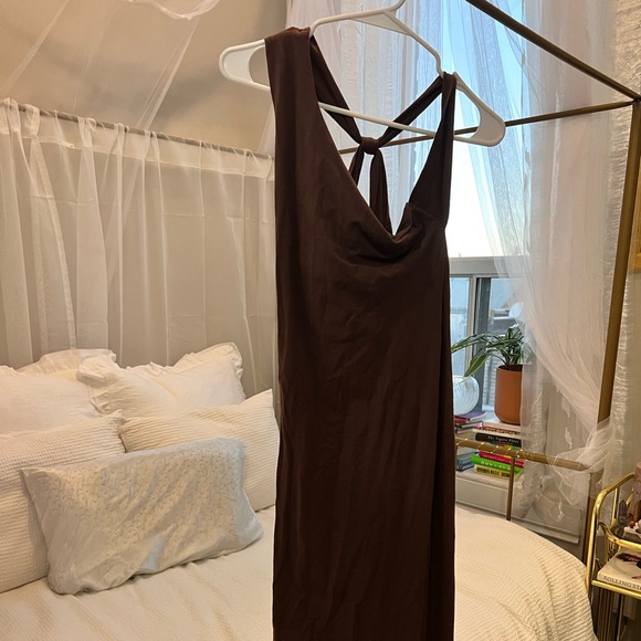 Dynamite Brown, One-Shoulder, midi length  dress - Picture 1 of 4